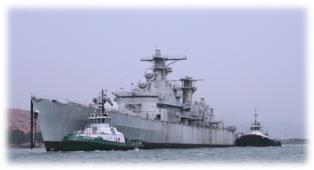 Horne begins her final voyage with help from tugs Arthur Foss and Marshall Foss - courtesy Warren Smitth - Foss Maritime Co. - CLICK TO ENLARGE