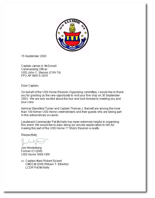 Letter to the USS John C. Stennis